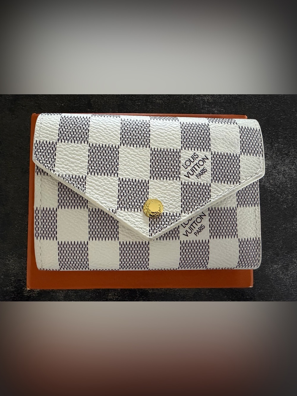 Louis Vuitton White Damier Azur Envelope Wallet with Gold Snap